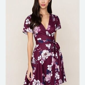 Yumi Kim Burgundy Floral Wrap Dress- Medium